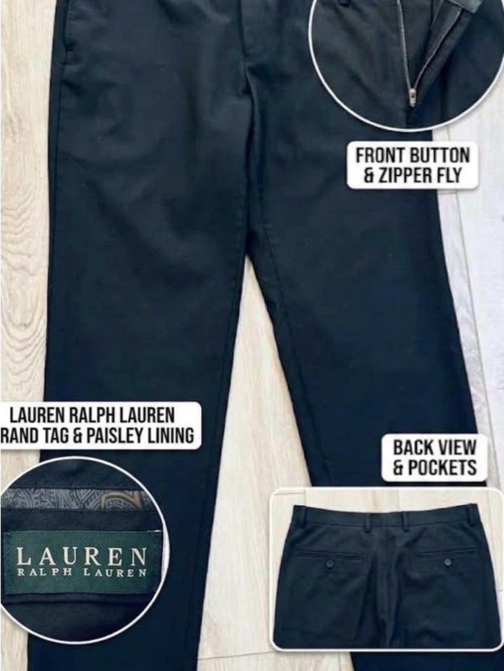 Lauren Ralph Lauren LRL Slacks Men's 34x31 Black Dress Pants